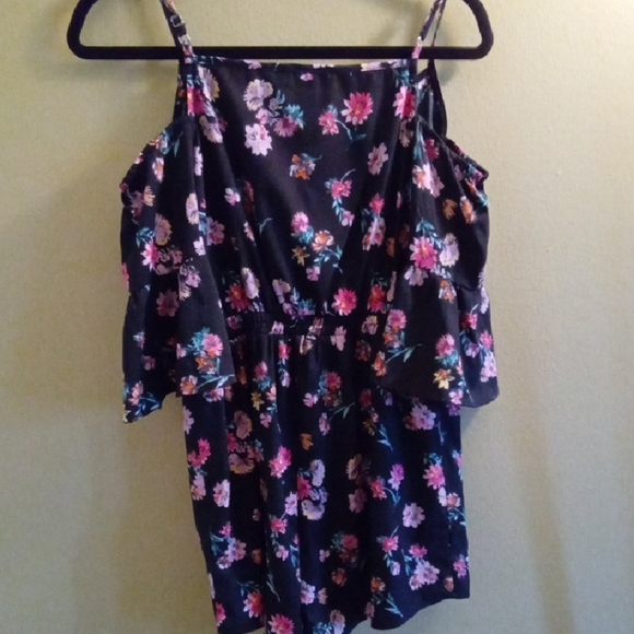 Womans 8 Primark Pink and Blue Ruffled Floral Camisole Romper Off Shoulder Flowy - Picture 5 of 6